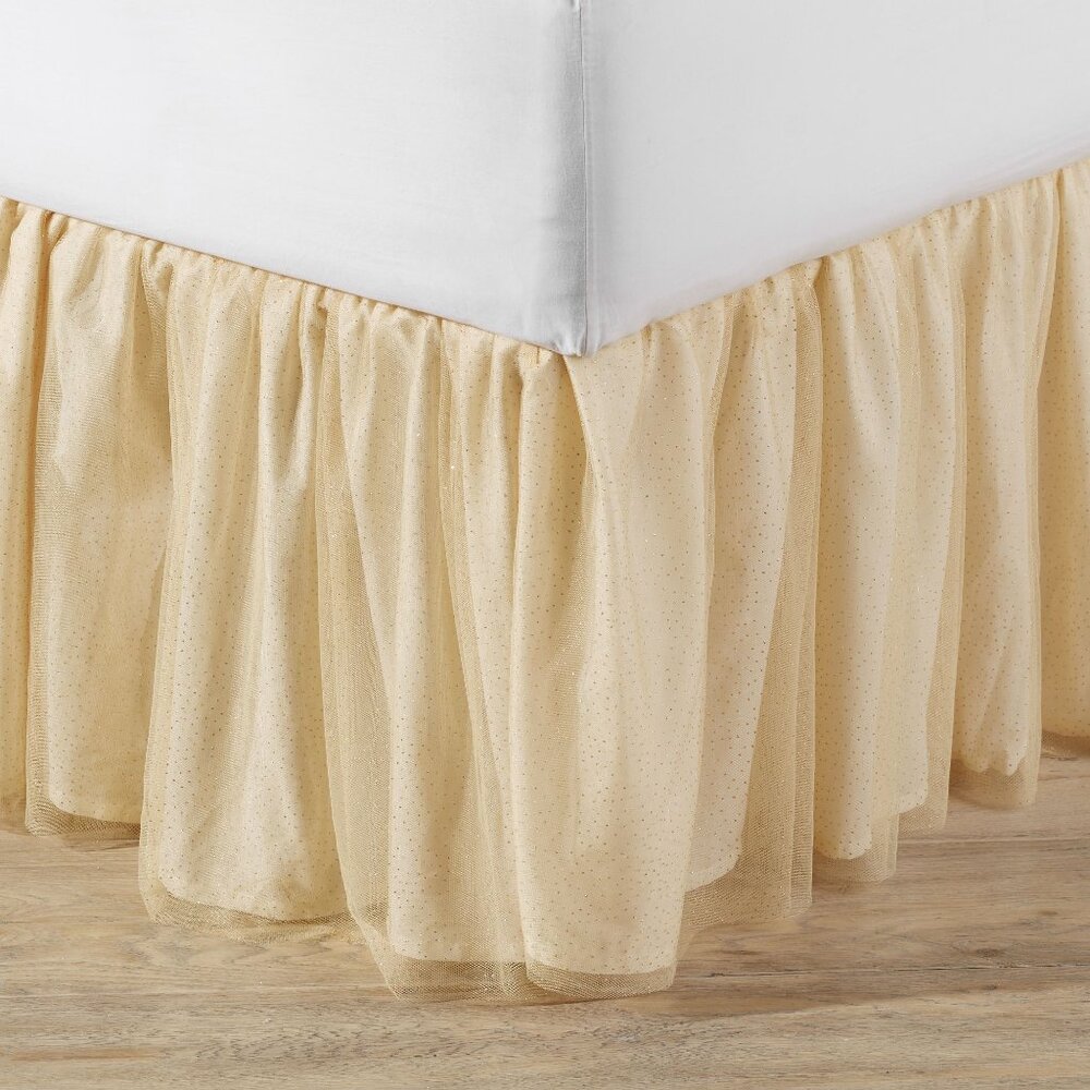 Pottery Barn Tulle Bedskirt Gold Sparkle Bedding Bed Skirt Queen NWT $199